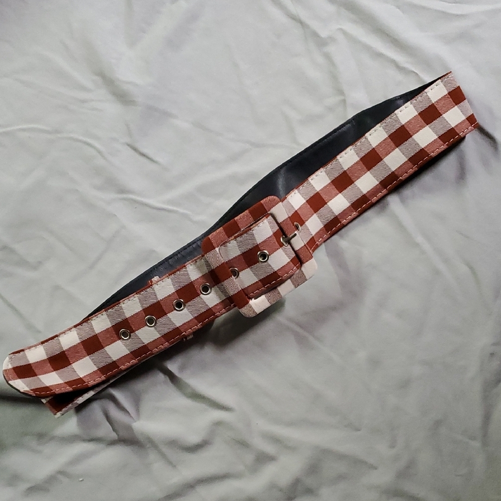 Unique Vintage XL/14 Brown And White Plaid Dress with Matching Belt! - Picture 10 of 11